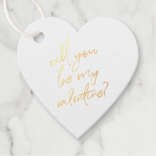 Will You Be My Valentine Gold Foil Heart Gift Foil Favor Tags