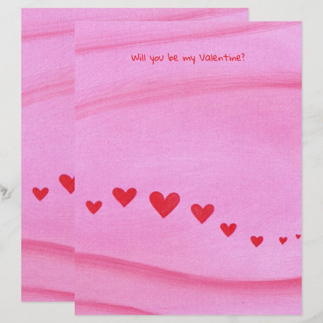 Will you be my Valentine, heart themed stationery (Front/Back)