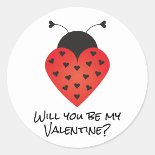 Will You Be My Valentine Ladybug Heart Red Black Classic Round Sticker