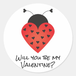 Will You Be My Valentine Ladybug Heart Red Black Classic Round Sticker