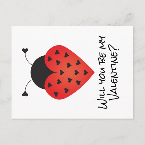 Will You Be My Valentine Ladybug Heart Red Black Postcard