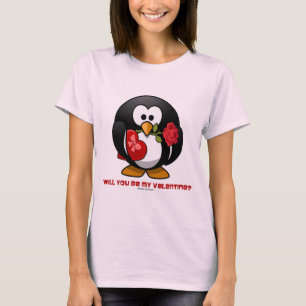 Will You Be My Valentine? (Linux Tux Heart Rose) T-Shirt