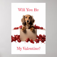 Will You Be My Valentine Long Hair Dachshund Heart