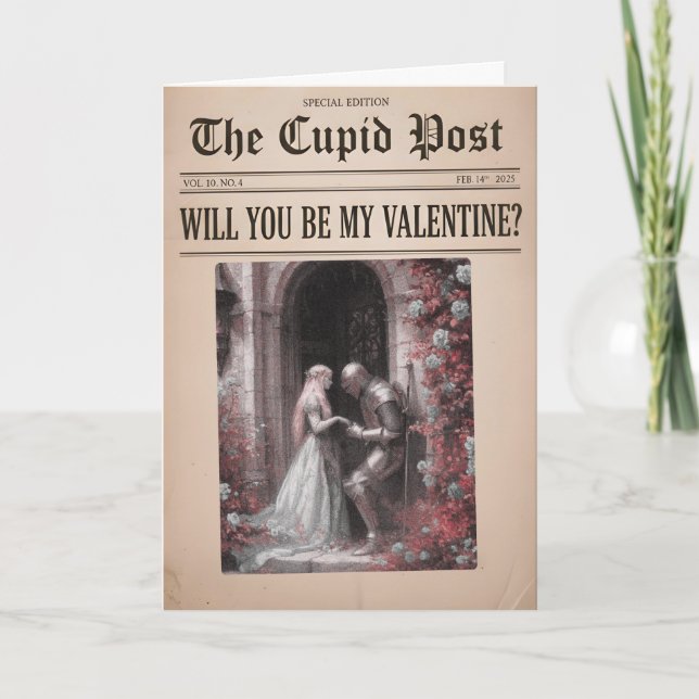 Will You Be My Valentine Newspaper  Holiday Card (Front)