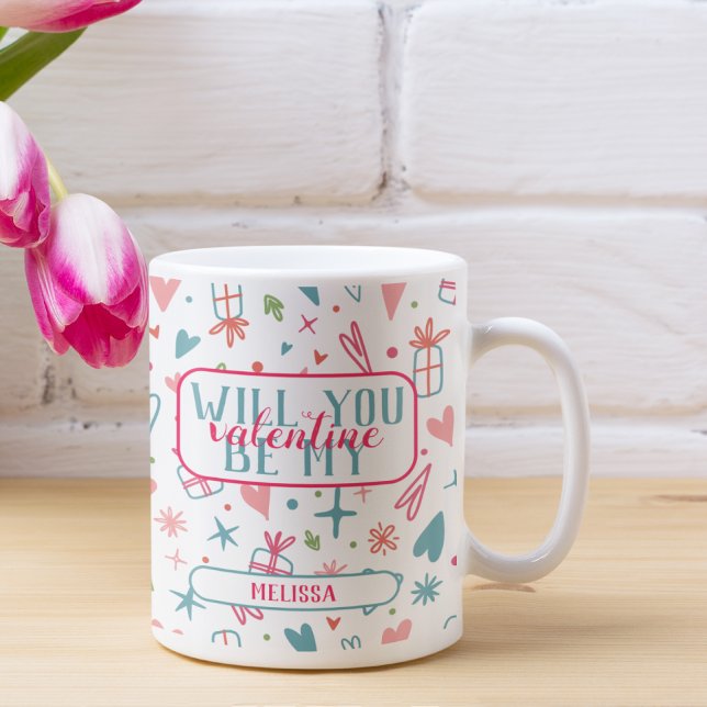 Will You Be My Valentine Pattern Coffee Mug (Creator Uploaded)