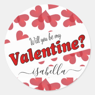 Will You Be My Valentine?    Personalize Classic Round Sticker