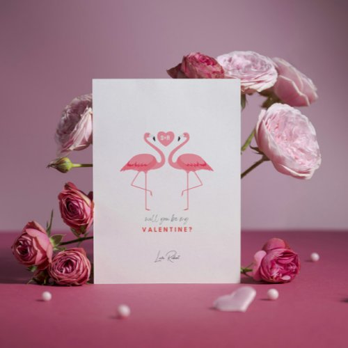 Will You Be My Valentine Pink white Flamingo Invitation