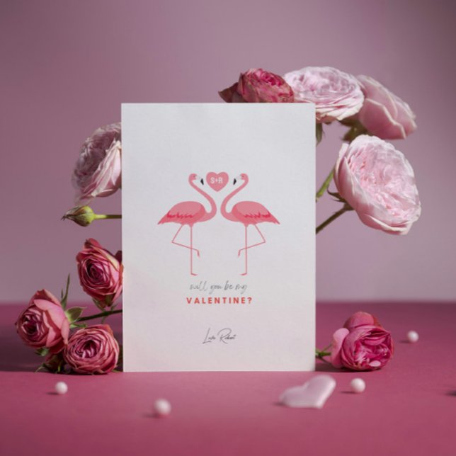 Will You Be My Valentine, Pink white Flamingo Invitation (Creator Uploaded)