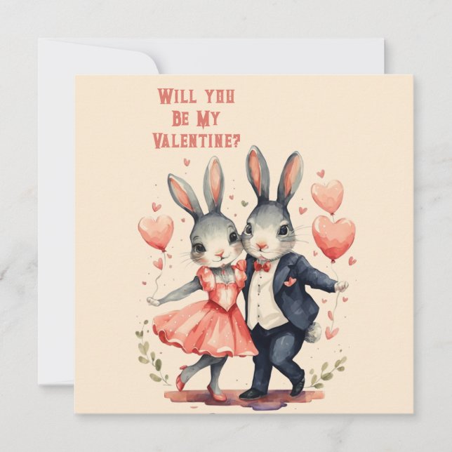 Will You Be My Valentine Rabbit Couple Card (Front)