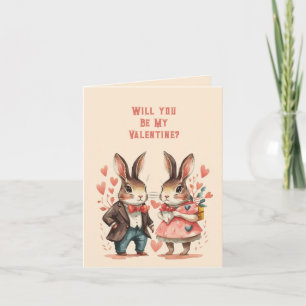 Will You Be My Valentine Rabbit Couple Note Card