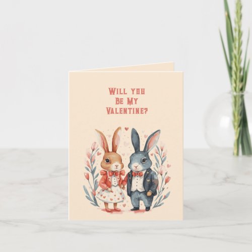 Will You Be My Valentine Rabbit Couple Note Card