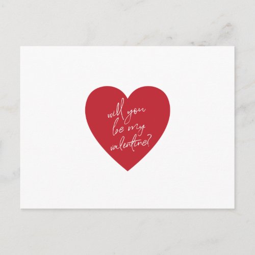 Will you be my Valentine red heart postcard