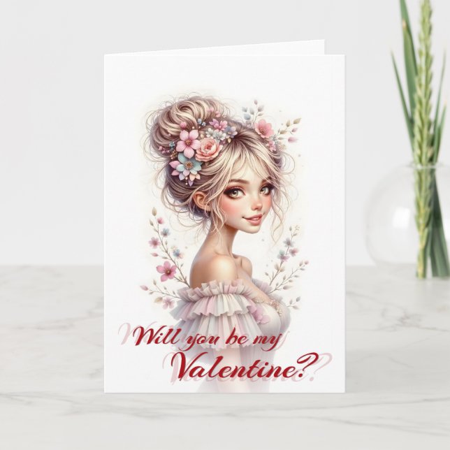 Will You Be My Valentine – Romantic Art Print Card (Front)