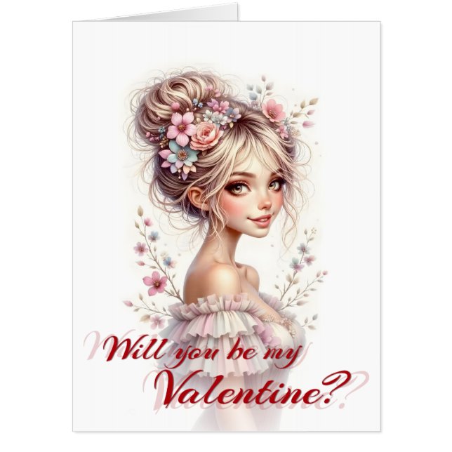 Will You Be My Valentine – Romantic Art Print Card (Front)