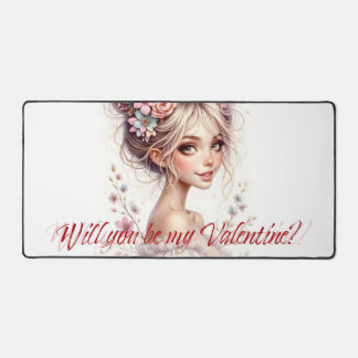 Will You Be My Valentine – Romantic Art Print Desk Mat