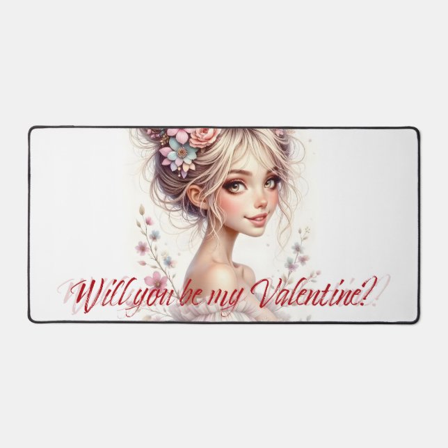 Will You Be My Valentine – Romantic Art Print Desk Mat (Front)