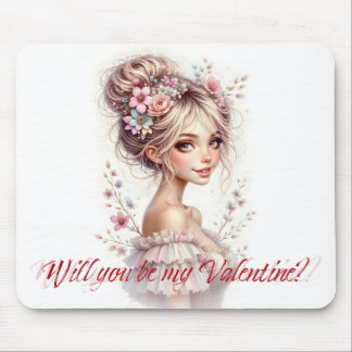Will You Be My Valentine – Romantic Art Print Mouse Pad