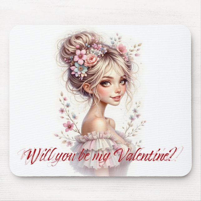 Will You Be My Valentine – Romantic Art Print Mouse Pad (Front)