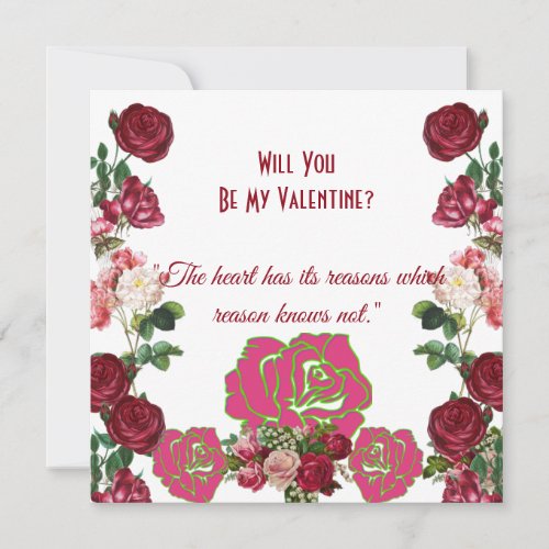 Will You Be My Valentine Rustic Roses Vintage Card