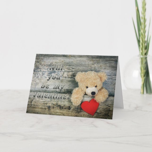Will You Be My Valentine Teddy Bear Holiday Card (Front)