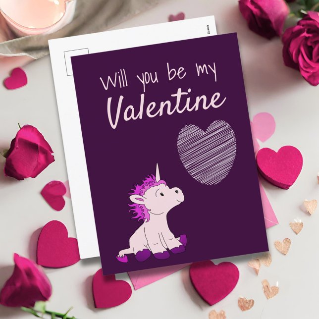 Will you be my Valentine Unicorn Valentine`s Day Holiday Postcard (Creator Uploaded)