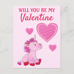Will you be my Valentine Unicorn Valentine`s Day Holiday Postcard