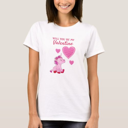 Will you be my Valentine Unicorn Valentines Day T_Shirt