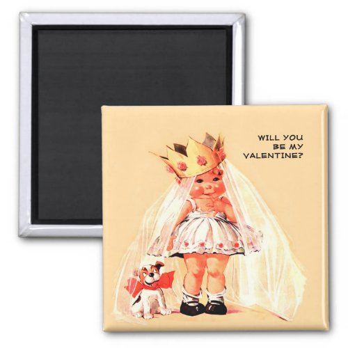 Will you be my Valentine Vintage Art Magnet