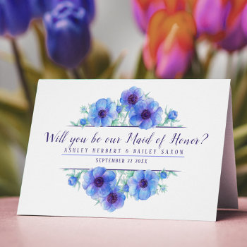 Will You Be Our Bridesmaid Anemone Blue Card by mylittleedenweddings at Zazzle