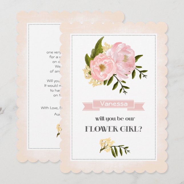 Will you be our Flower Girl? Blush Pink Peonies Invitation (Front/Back)