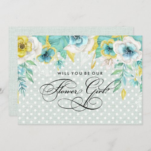 Will you be our Flower Girl Mint Floral Burlap Invitation