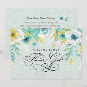 Will you be our Flower Girl? Mint Yellow Floral Invitation