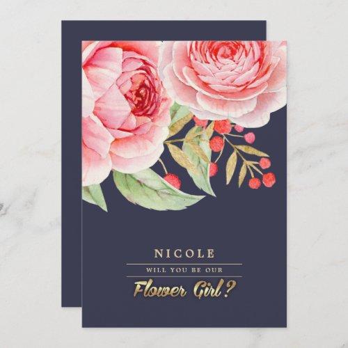 Will you be our Flower Girl Navy Blue Floral Invitation