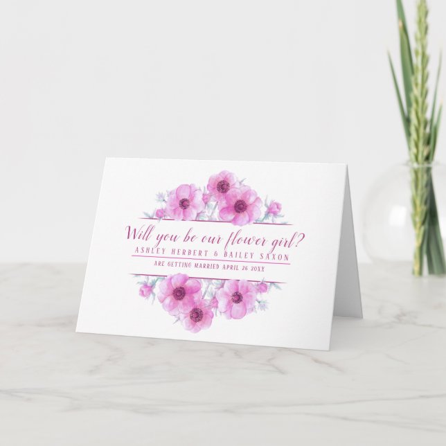 Will you be our flower girl pink flowers card (Front)