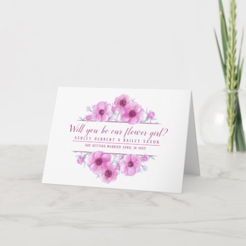 Will you be our flower girl pink flowers card
