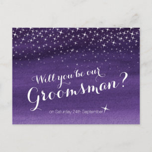 Will you be our groomsman starry sky wedding announcement postcard