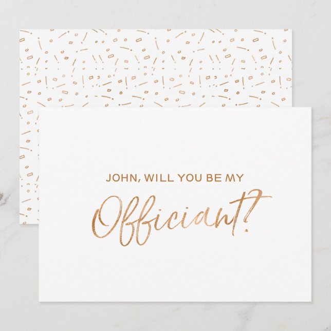 "Will you be our officiant" | Gold Rose Lettered Invitation (Front/Back)