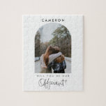 Will you be our Officiant Minimalist Photo 2-sided Jigsaw Puzzle<br><div class="desc">Modern,  simple,  minimal officiant proposal puzzle with custom photo in arch frame. The back side can be personalized with your own message.</div>
