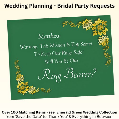 Will You Be Our Ring Bearer?  Emerald Green & Gold