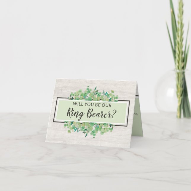 Will You Be Our Ring Bearer? Rustic Wood Botanical Card (Front)