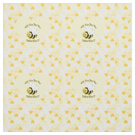 Will You Bee My Valentine Yellow Background Heart Fabric