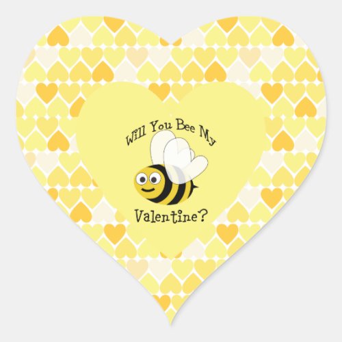 Will You Bee My Valentine Yellow heart background Heart Sticker