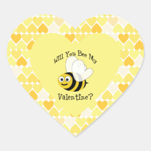 Will You Bee My Valentine Yellow heart background Heart Sticker