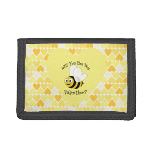 Will You Bee My Valentine? Yellow hearts Tri-fold Wallet