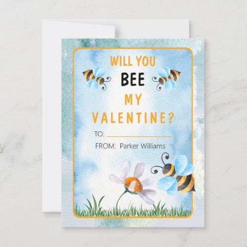 Will You BEE My Valentines Day Classroom Postcard