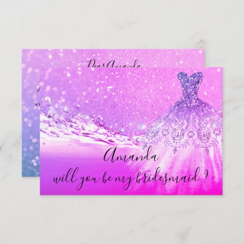 Will You Bridesmaid  Glitter Aloha Pink Purple Invitation