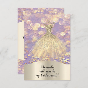 Will You Bridesmaid Glitter Diamond Dress Lavender Invitation