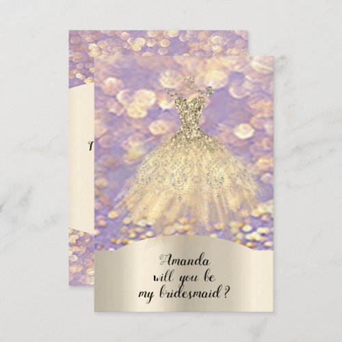 Will You Bridesmaid Glitter Diamond Dress Lavender Invitation