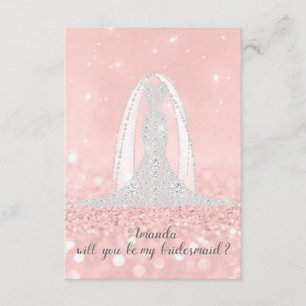 Will You Bridesmaid Glitter Gray Dress Pink Veil Invitation