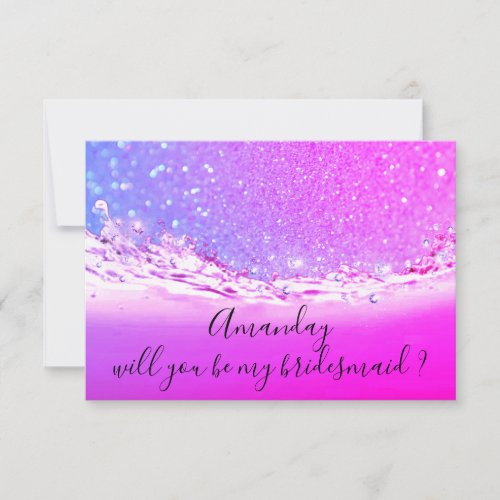 Will You Bridesmaid Glitter Ocean Fuchsia Ombre Invitation